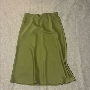 Olive Green Satin Midi Skirt